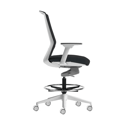 Aveya White Ergonomic Drafting Chair Adjustable Arms White Plastic Base Black Fabric / Black Mesh
