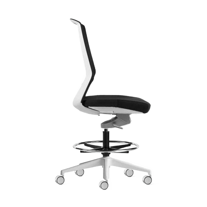 Aveya White Ergonomic Drafting Chair Adjustable Arms White Plastic Base Black Fabric / Black Mesh