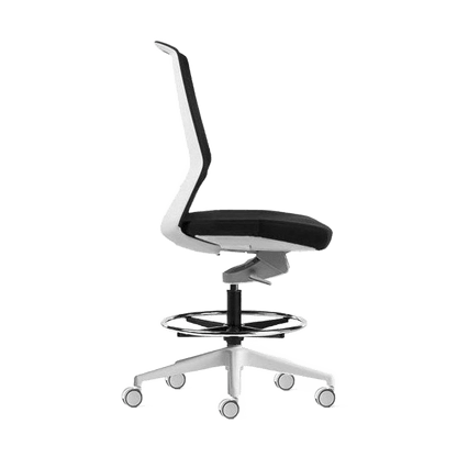 Aveya White Ergonomic Drafting Chair Adjustable Arms White Plastic Base Black Fabric / Black Mesh