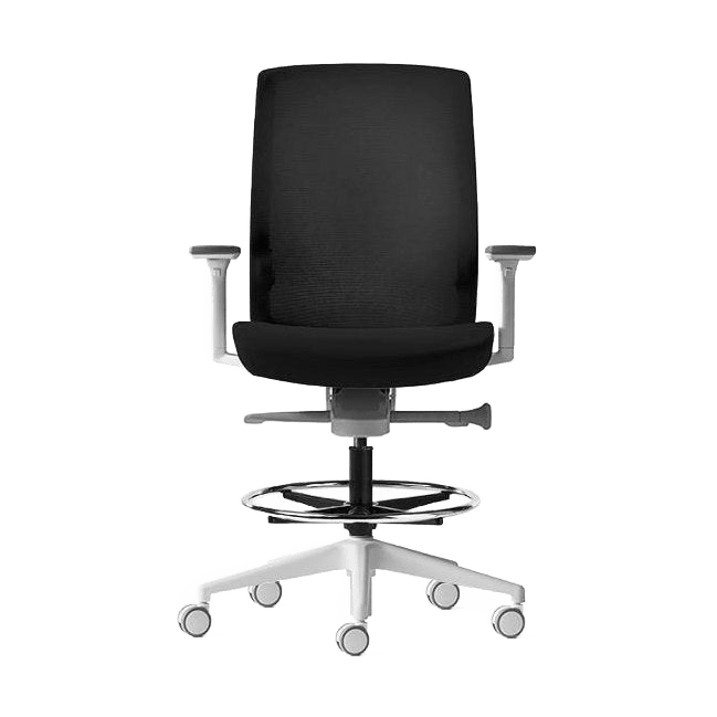 Aveya White Ergonomic Drafting Chair Adjustable Arms White Plastic Base Black Fabric / Black Mesh