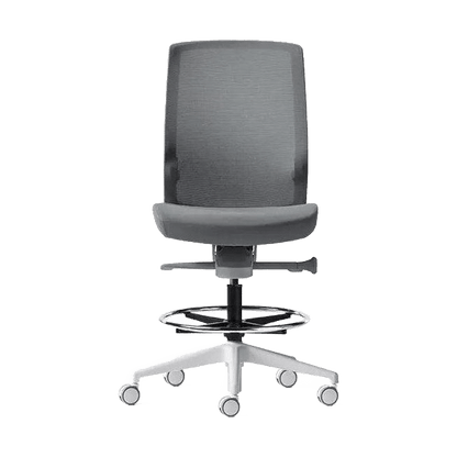 Aveya White Ergonomic Drafting Chair None White Plastic Base Grey Fabric / Grey Mesh