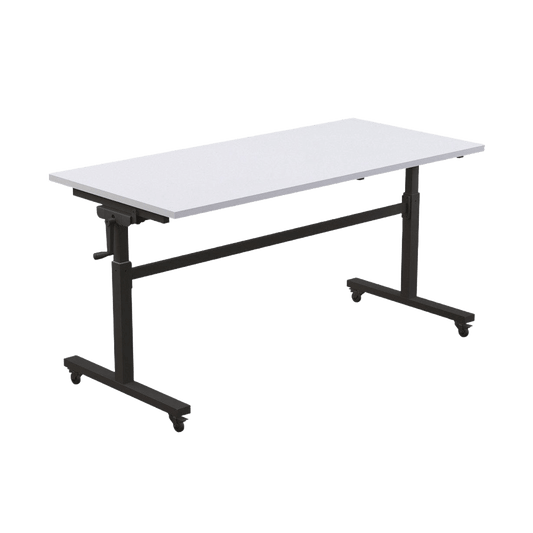 Axis Height Adjustable Flip Folding Mobile Table 1500 X 750 White Melamine - Office Furniture Company