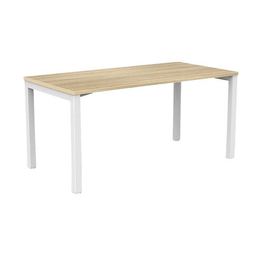 Axis Single Straight Office Desk 1600x600 / White Powdercoat / New Oak