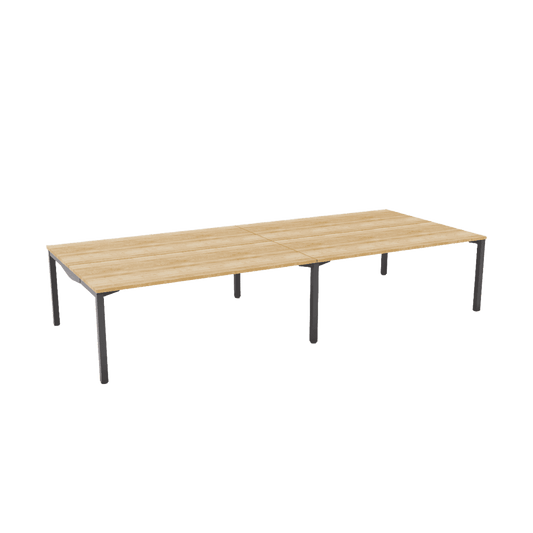 Axis Stretch Double Sided Desk 4 Persons 4 X ( 1200 X 600 ) New Oak Melamine Black Powdercoat - Office Furniture Company