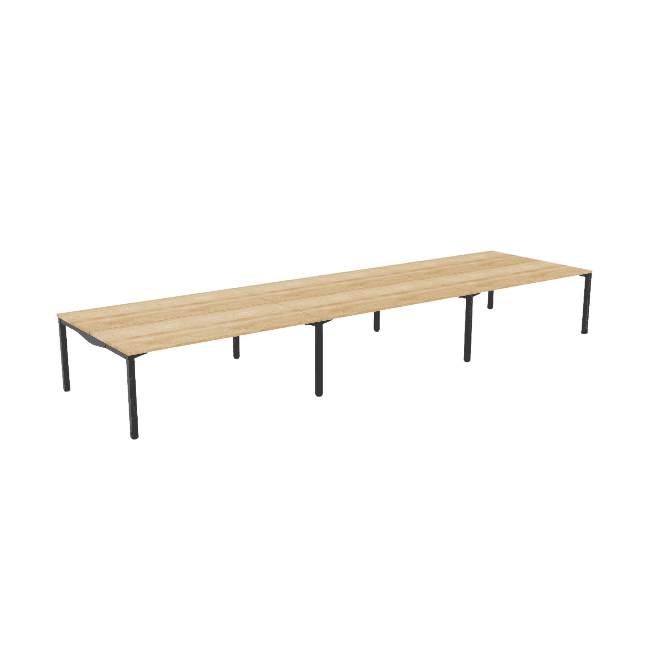 Axis Stretch Double Sided Desk 6 Persons 6 x 1200x600 / New Oak / Black Powdercoat