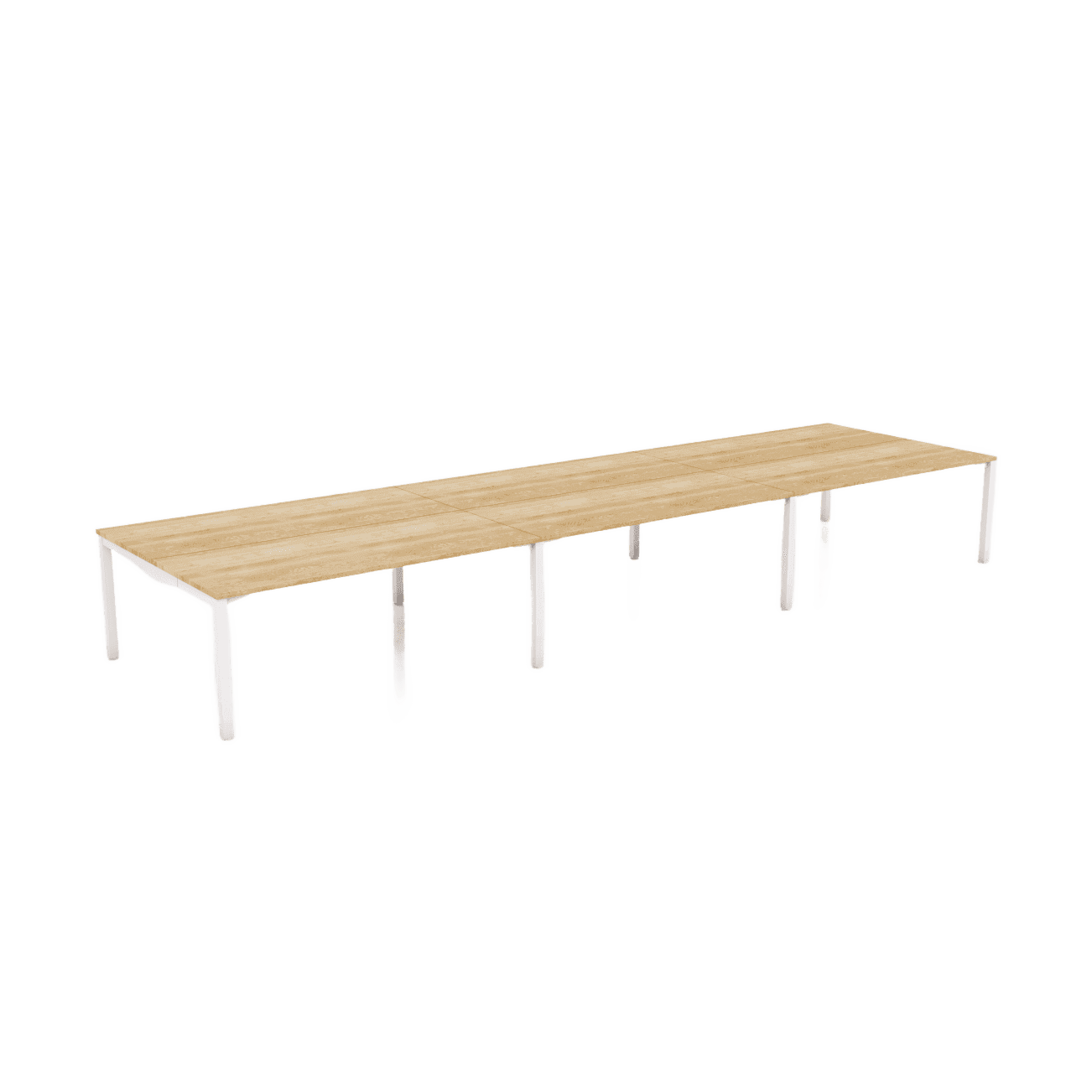 Axis Stretch Double Sided Desk 6 Persons 6 x 1200x600 / New Oak / White Powdercoat