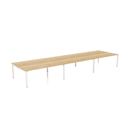 Axis Stretch Double Sided Desk 6 Persons 6 x 1200x600 / New Oak / White Powdercoat