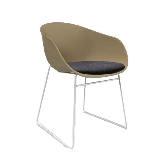 Ayla PP Chair with Fixed Seat Pad coffee Black Fab White Sled Base - Office Furniture Company