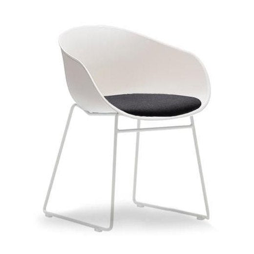 Ayla PP Chair with Fixed Seat Pad cream Black Fab White Sled Base - Office Furniture Company