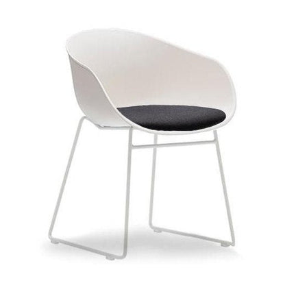 Ayla PP Chair with Fixed Seat Pad cream Black Fab White Sled Base - Office Furniture Company