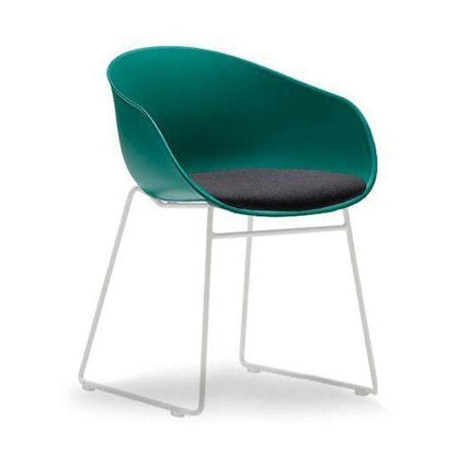 Ayla PP Chair with Fixed Seat Pad emerald Black Fab White Sled Base - Office Furniture Company
