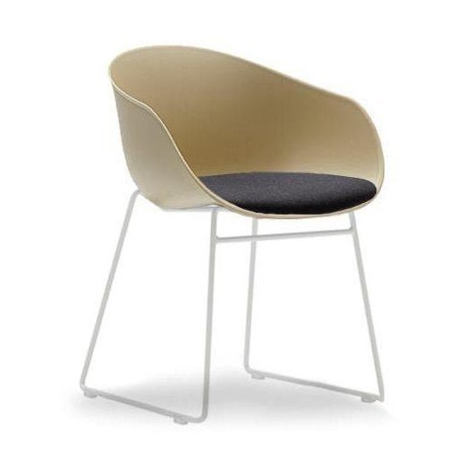 Ayla PP Chair with Fixed Seat Pad pink Black Fab White Sled Base - Office Furniture Company