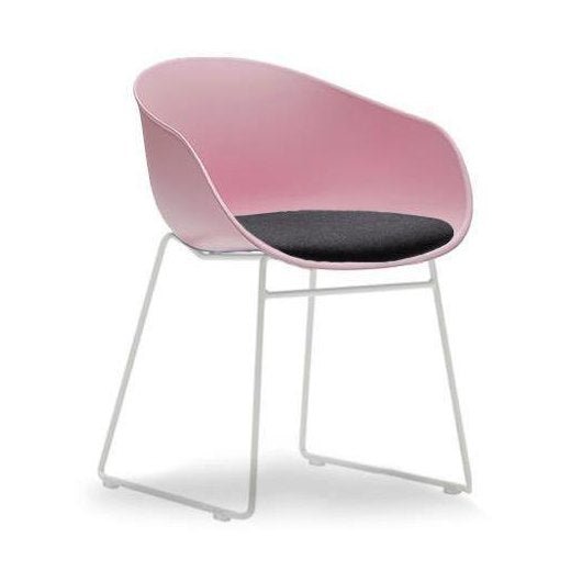 Ayla PP Chair with Fixed Seat Pad pink Black Fab White Sled Base - Office Furniture Company