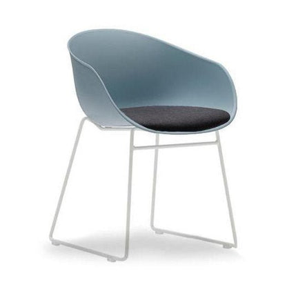 Ayla PP Chair with Fixed Seat Pad sky - blue Black Fab White Sled Base - Office Furniture Company