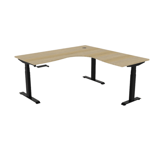 Boost Crank Corner Workstation 1500x1500x750 / Natural Oak Top / Black Frame / No Cable Tray/No Screen