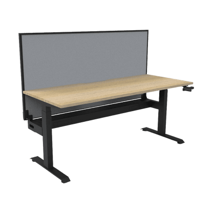 Boost Crank Single Sided Workstation 1200 X 750 Natural Oak Top & Black Frame With Cable Tray With Screen - Office Furniture Company