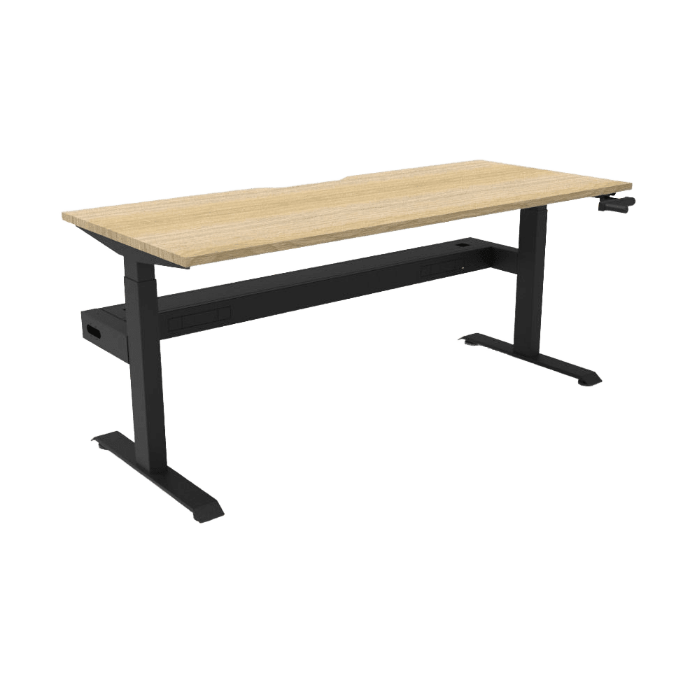Boost Crank Single Sided Workstation 1200 X 750 Natural Oak Top & Black Frame With Cable Tray/Without Screen - Office Furniture Company