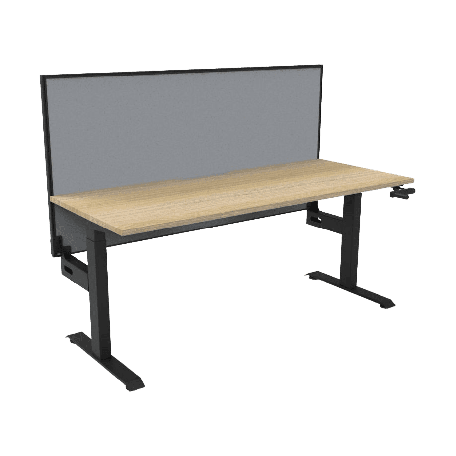 Boost Crank Single Sided Workstation 1200 X 750 Natural Oak Top & Black Frame Without Cable Tray/With Screen - Office Furniture Company