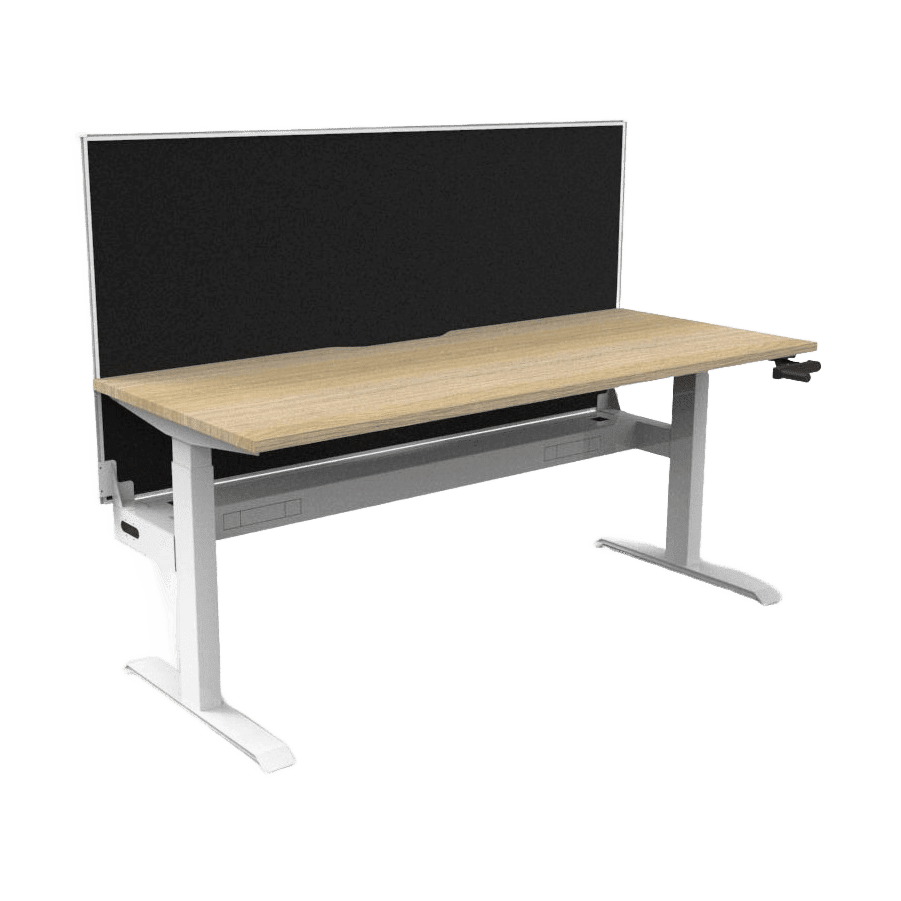 Boost Crank Single Sided Workstation 1200 X 750 Natural Oak Top & White Frame With Cable Tray With Screen - Office Furniture Company