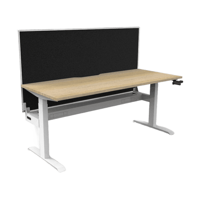 Boost Crank Single Sided Workstation 1200 X 750 Natural Oak Top & White Frame With Cable Tray With Screen - Office Furniture Company