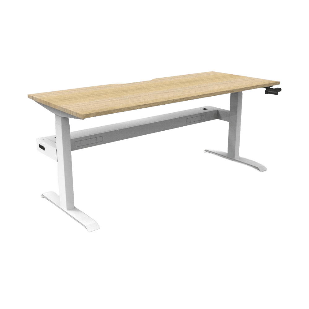 Boost Crank Single Sided Workstation 1200 X 750 Natural Oak Top & White Frame With Cable Tray/Without Screen - Office Furniture Company