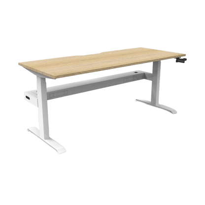 Boost Crank Single Sided Workstation 1200 X 750 Natural Oak Top & White Frame With Cable Tray/Without Screen - Office Furniture Company