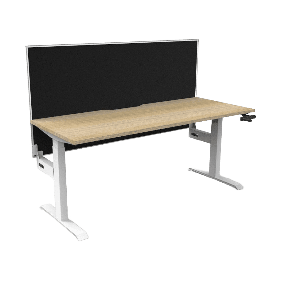 Boost Crank Single Sided Workstation 1200 X 750 Natural Oak Top & White Frame Without Cable Tray/With Screen - Office Furniture Company