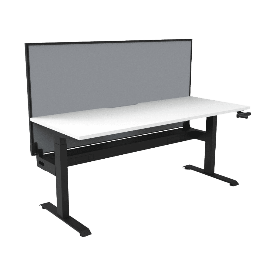 Boost Crank Single Sided Workstation 1200 X 750 Natural White Top & Black Frame With Cable Tray With Screen - Office Furniture Company