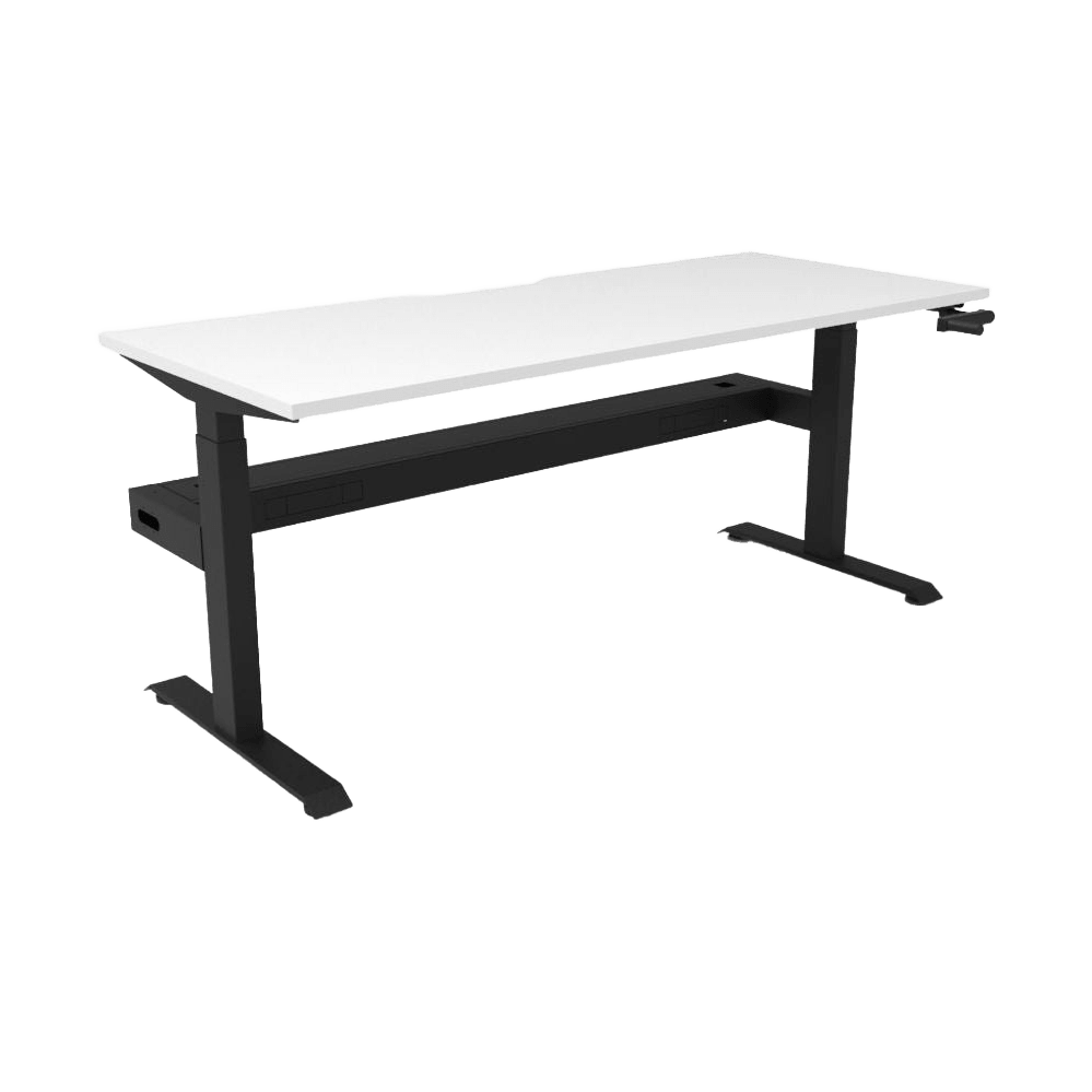 Boost Crank Single Sided Workstation 1200 X 750 Natural White Top & Black Frame With Cable Tray/Without Screen - Office Furniture Company