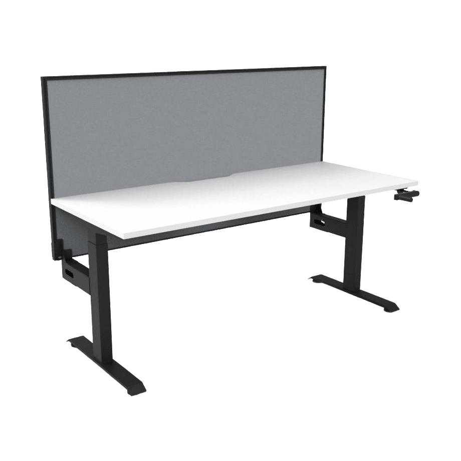 Boost Crank Single Sided Workstation 1200 X 750 Natural White Top & Black Frame Without Cable Tray/With Screen - Office Furniture Company