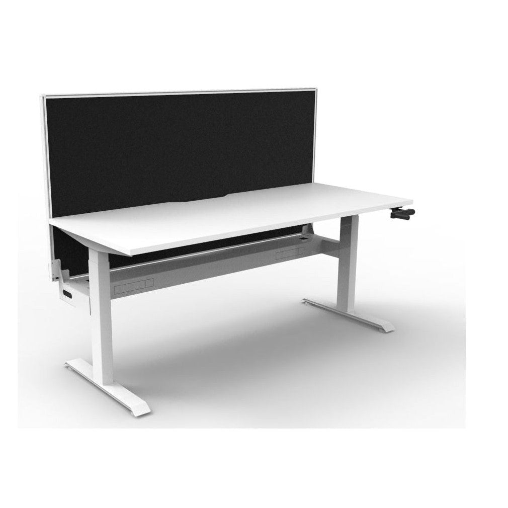 Boost Crank Single Sided Workstation 1200 X 750 Natural White Top & White Frame With Cable Tray With Screen - Office Furniture Company