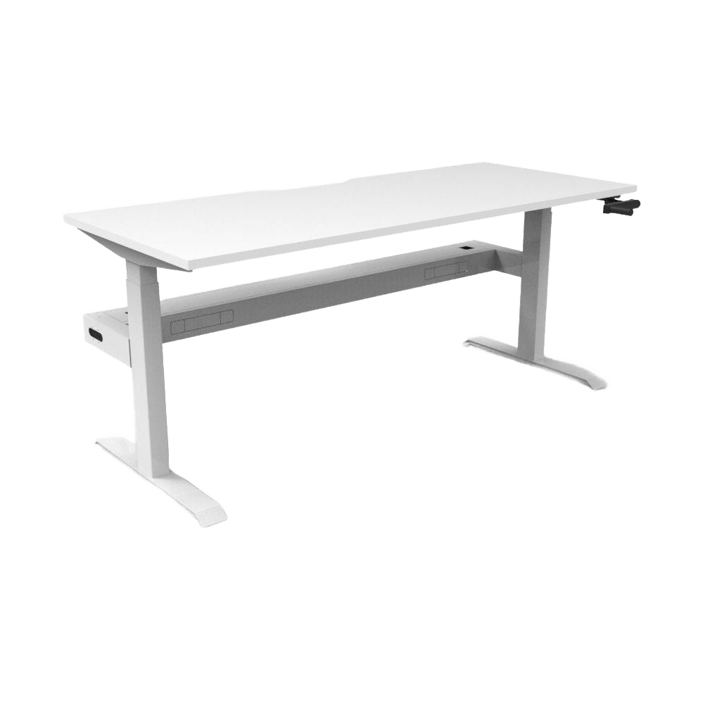 Boost Crank Single Sided Workstation 1200 X 750 Natural White Top & White Frame With Cable Tray/Without Screen - Office Furniture Company