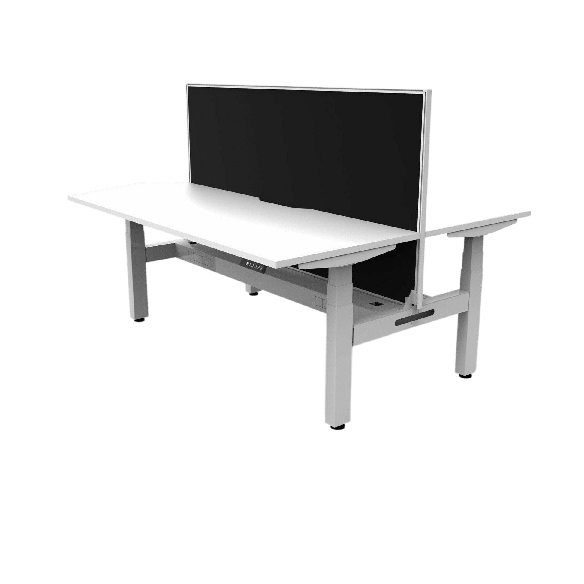 Boost+ Electric Height Adjustable Back to Back Workstation 2 x 1200x750 White Top / Black Frame No Cable Tray/With Screen