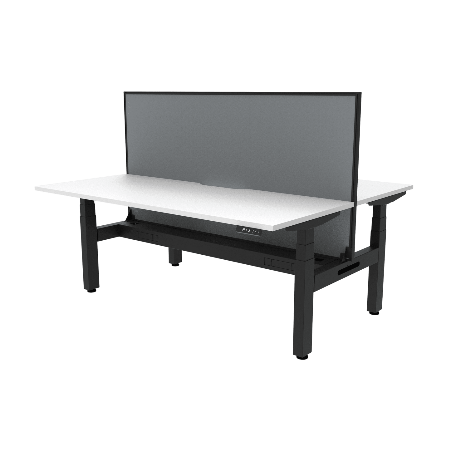 Boost+ Electric Height Adjustable Back to Back Workstation 2 x 1200x750 White Top / Black Frame No Cable Tray/With Screen