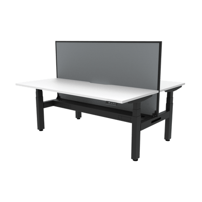 Boost+ Electric Height Adjustable Back to Back Workstation 2 x 1200x750 White Top / Black Frame No Cable Tray/With Screen