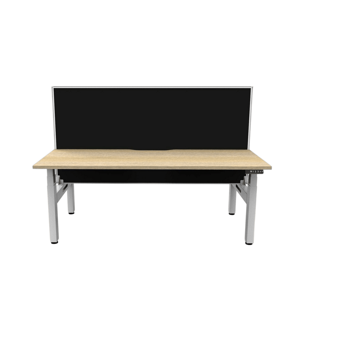 Boost+ Electric Height Adjustable Back to Back Workstation 2 x 1200x750 White Top / Black Frame No Cable Tray/With Screen