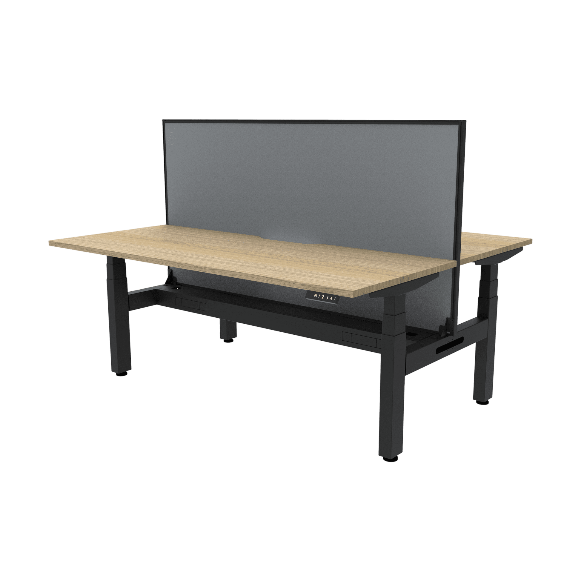 Boost+ Electric Height Adjustable Back to Back Workstation 2 x 1200x750 White Top / Black Frame No Cable Tray/With Screen