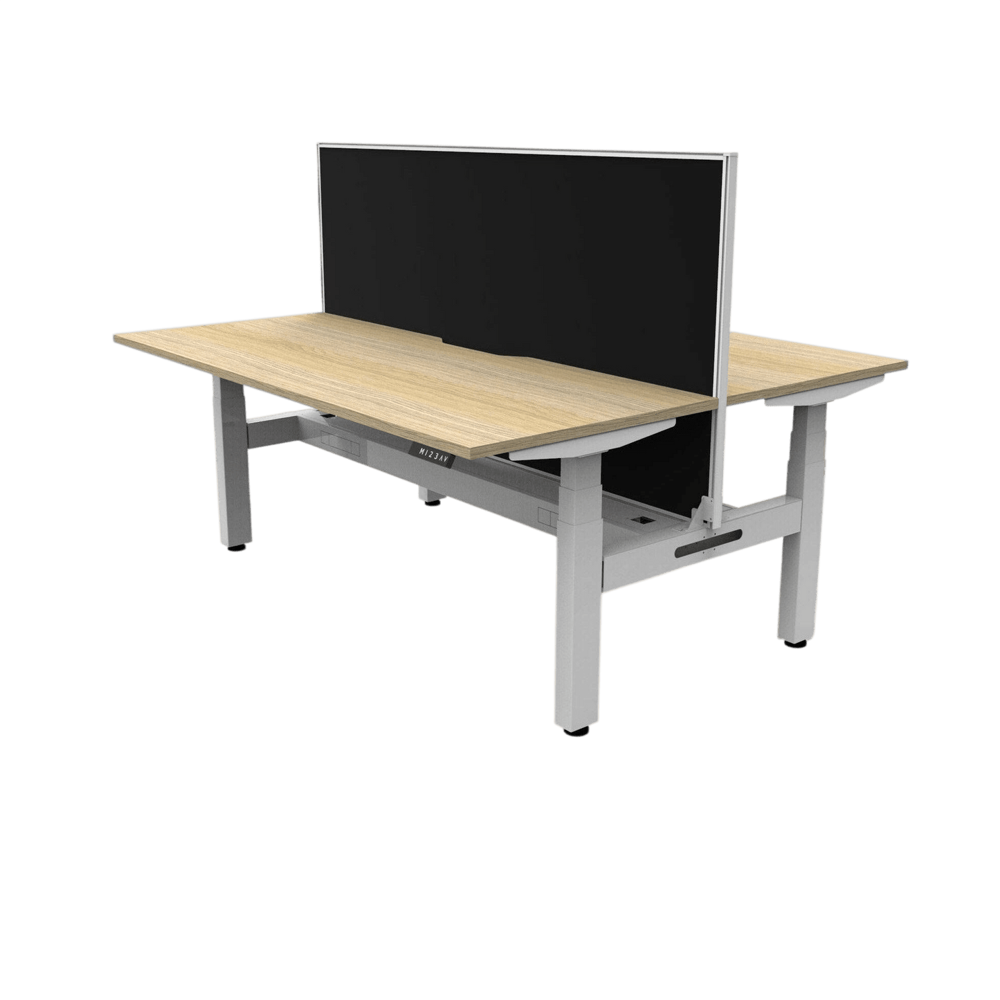 Boost+ Electric Height Adjustable Back to Back Workstation 2 x 1200x750 White Top / Black Frame No Cable Tray/With Screen