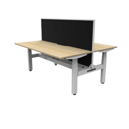 Boost+ Electric Height Adjustable Back to Back Workstation 2 x 1200x750 White Top / Black Frame No Cable Tray/With Screen