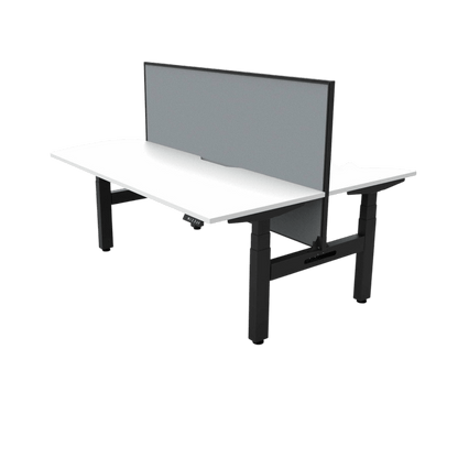 Boost+ Electric Height Adjustable Back to Back Workstation 2 x 1200x750 White Top / Black Frame No Cable Tray/With Screen