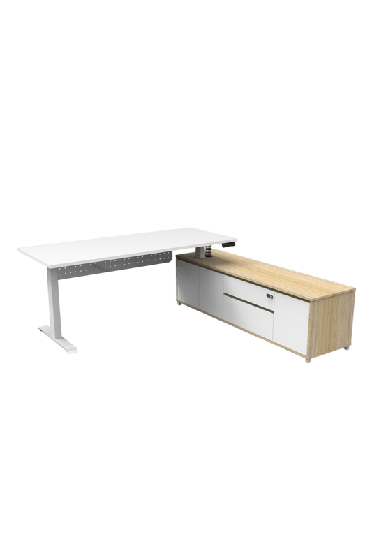 Boost+ Executive Desk In White Frame White Top 1800x1800x750 LHS Cabinet Return Yes