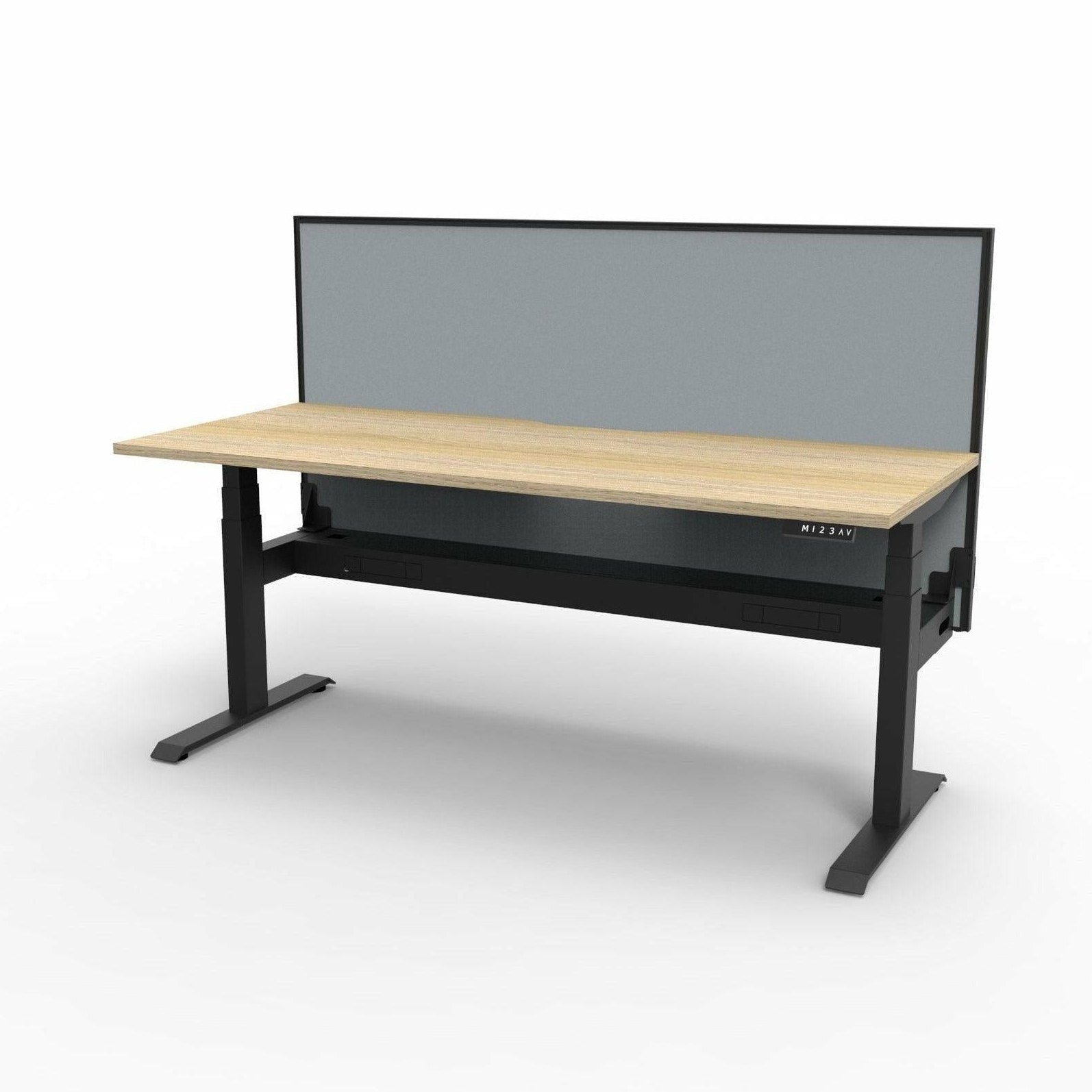 Boost Light Electric Height Adjustable Desk 1200W X 750D Natural Oak Top & Black Frame With Cable Tray With Screen - Office Furniture Company