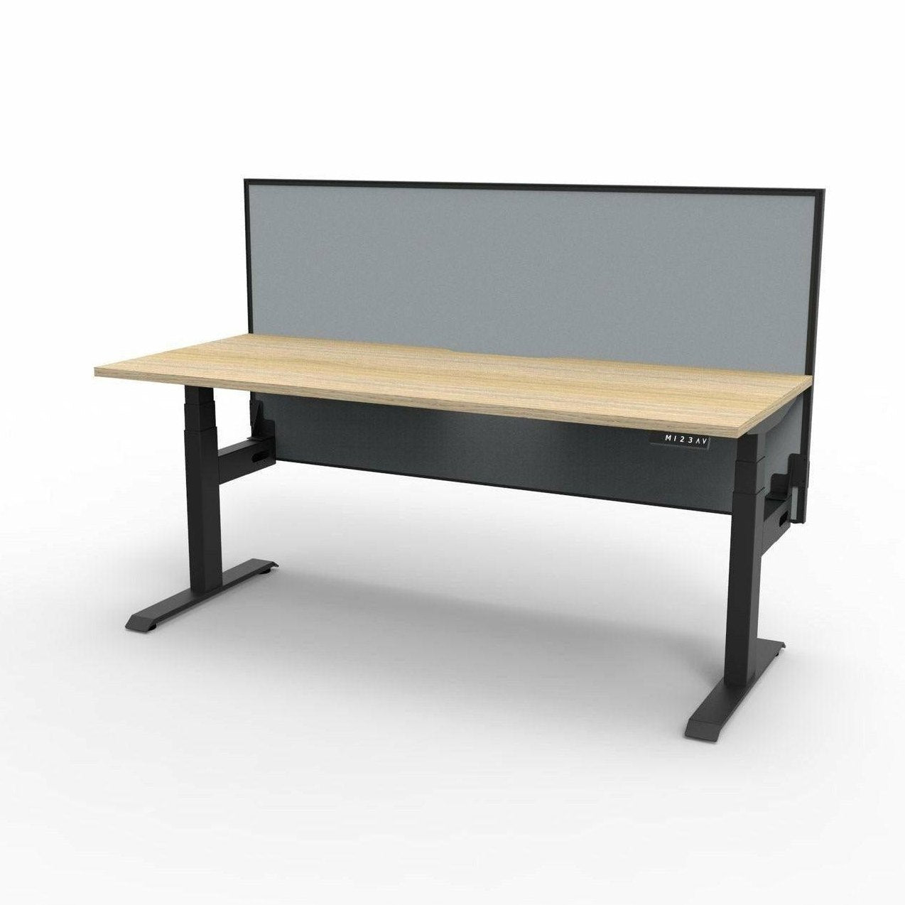 Boost Light Electric Height Adjustable Desk 1200W X 750D Natural Oak Top & Black Frame Without Cable Tray/With Screen - Office Furniture Company