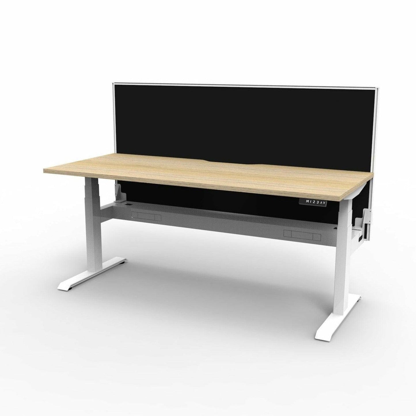 Boost Light Electric Height Adjustable Desk 1200W X 750D Natural Oak Top & White Frame With Cable Tray With Screen - Office Furniture Company