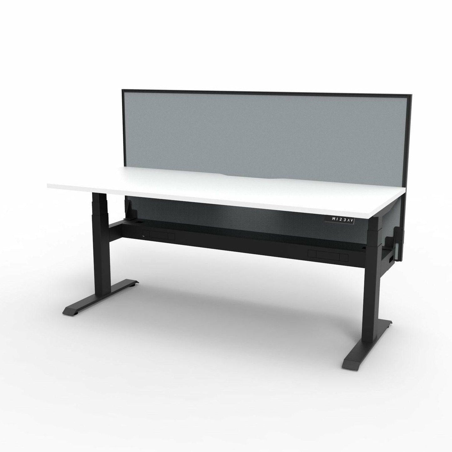 Boost Light Electric Height Adjustable Desk 1200W X 750D Natural White Top & Black Frame With Cable Tray With Screen - Office Furniture Company