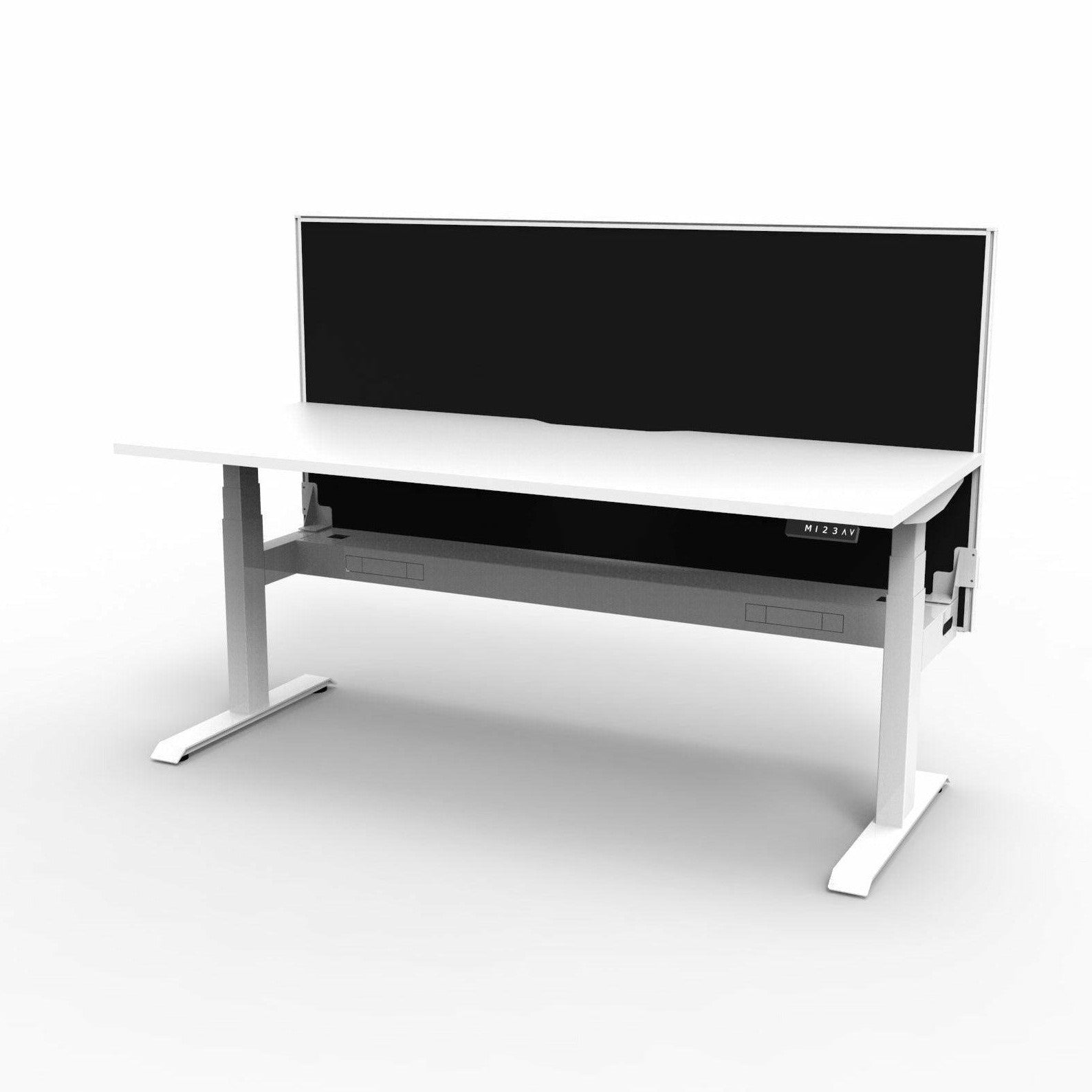 Boost Light Electric Height Adjustable Desk 1200W X 750D Natural White Top & White Frame With Cable Tray With Screen - Office Furniture Company