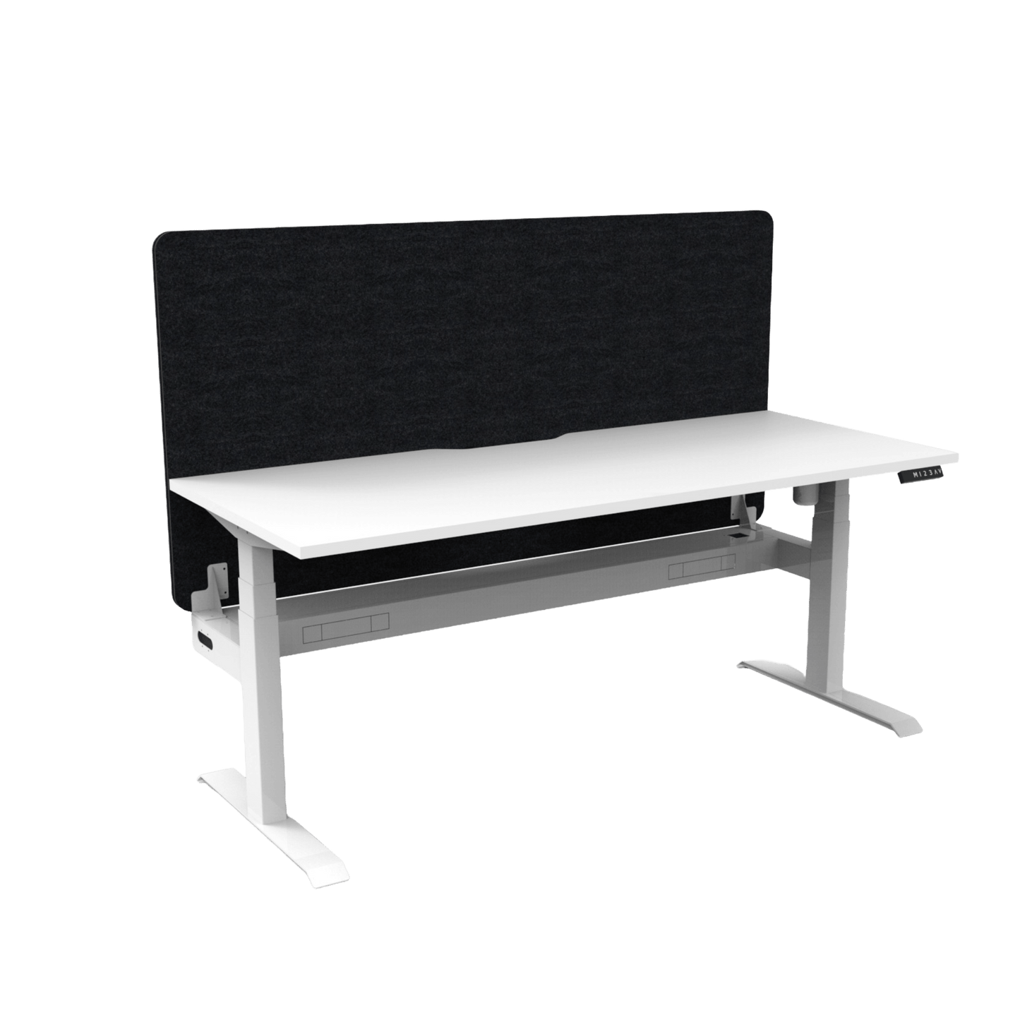 Boost Light Electric Height Adjustable Desk with Black Eco Panel Screen 1200x750 White Top / White Frame With Cable Tray