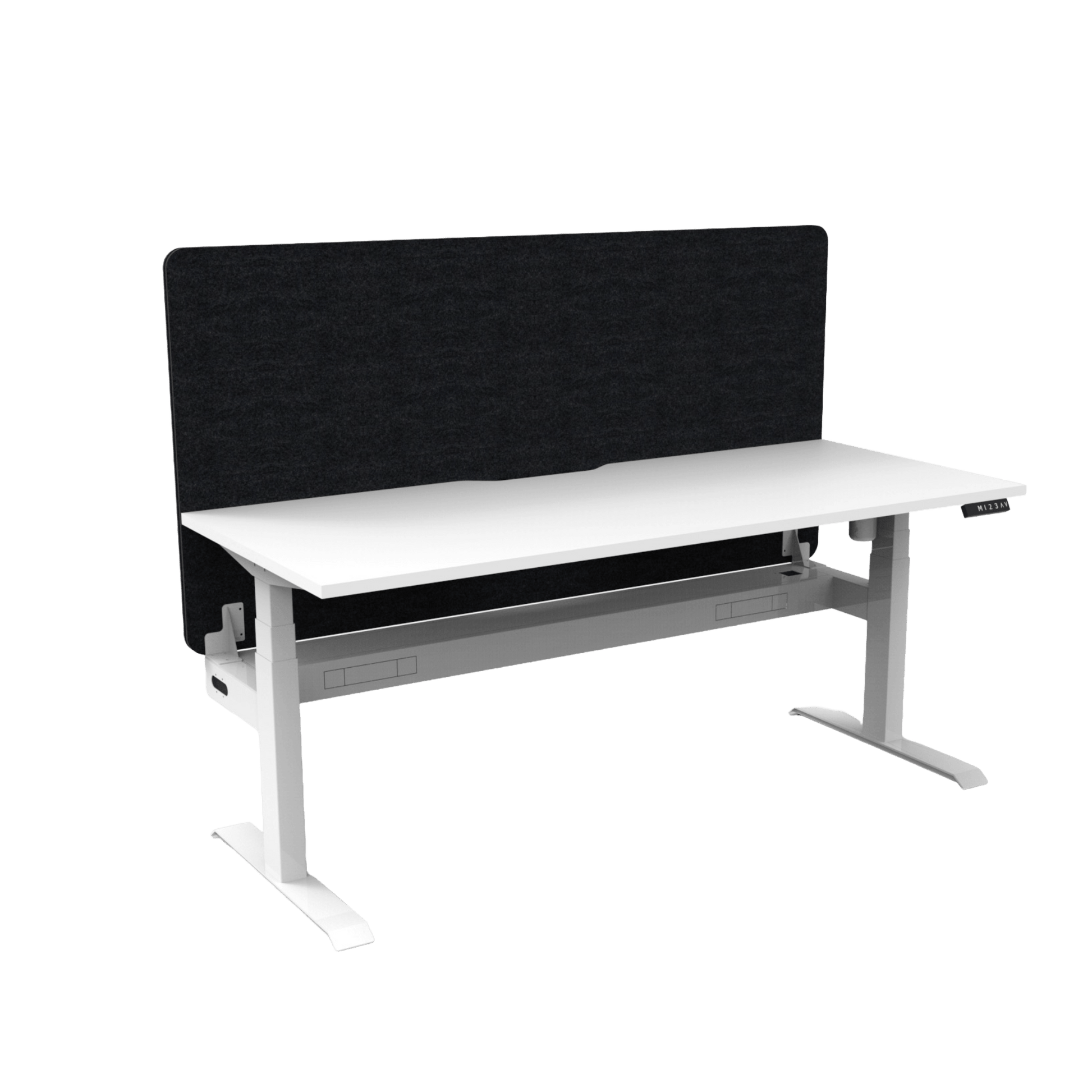 Boost Light Electric Height Adjustable Desk with Black Eco Panel Screen 1200x750 White Top / White Frame With Cable Tray