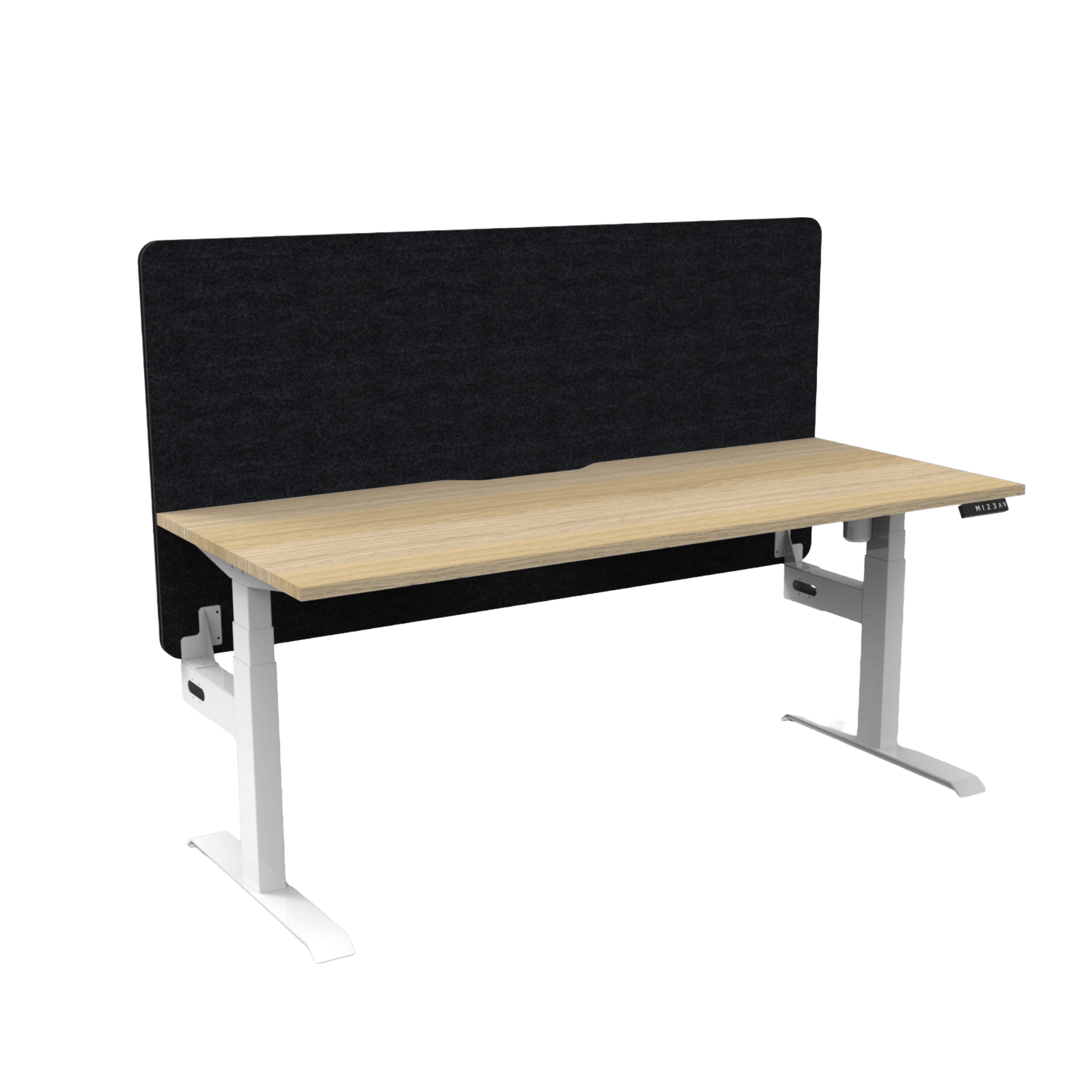 Boost Light Electric Height Adjustable Desk with Black Eco Panel Screen 1200x750 Natural Oak Top / White Frame No Cable Tray
