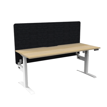 Boost Light Electric Height Adjustable Desk with Black Eco Panel Screen 1200x750 Natural Oak Top / White Frame No Cable Tray
